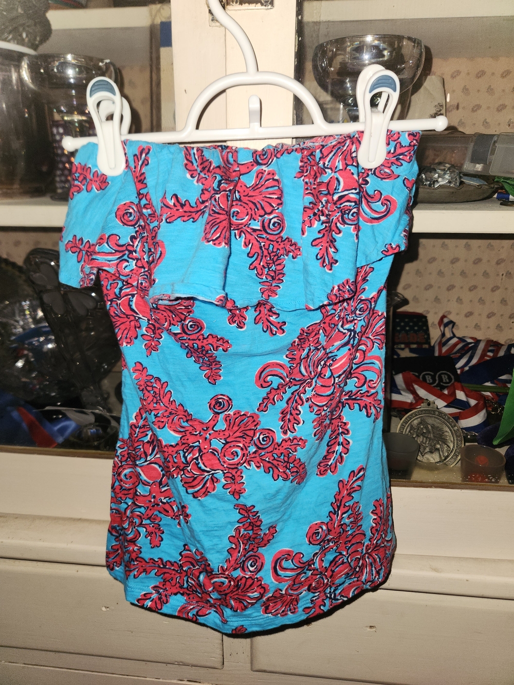 Lilly Pulitzer Blue and Pink Ruffle Tube Top